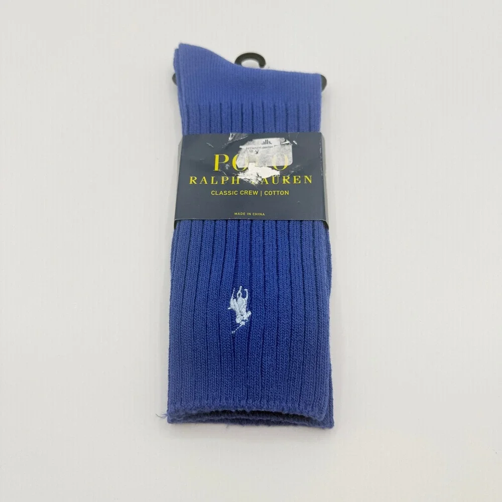 Polo Ralph Lauren Crew Socks Mens 10-13 Blue Pony Logo Classic Ribbed Cotton NEW